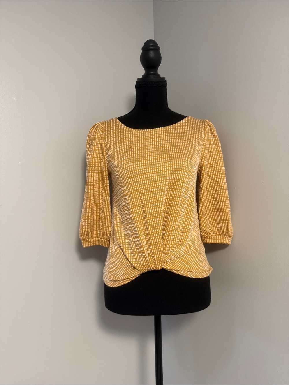 W5 Mustard Yellow Patterned Twist-Front Blouse